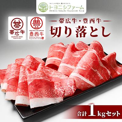 ふるさと納税 帯広市 帯広牛 豊西牛 切り落とし 食べ比べ セット 計1kg (帯広牛2袋、豊西牛3袋)