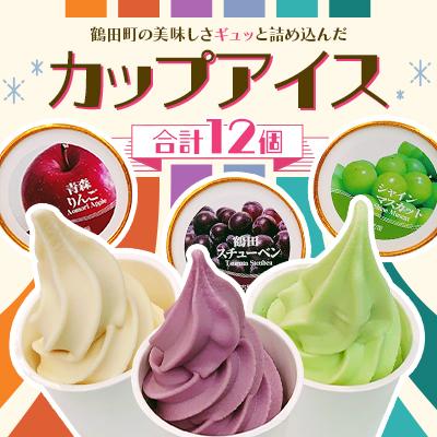 ふるさと納税 鶴田町 鶴田町の美味しさギュッと詰め込んだカップアイス(スチューベン、シャインマスカット、リンゴ)合計12個