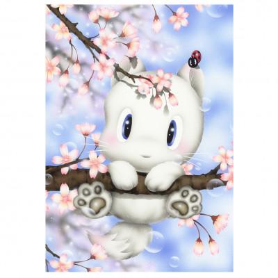 ふるさと納税 奈良市 芳岡ひでき インチ版画『桜の木にラブちゃん乗っかかる』