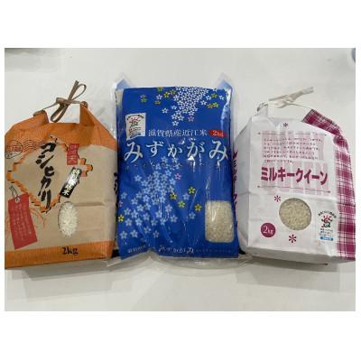 ふるさと納税 長浜市 特別栽培米コシヒカリ2kg、環境こだわり米ミルキークイーン2kg、環境こだわり米みずかがみ2kg