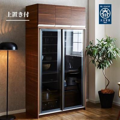 ふるさと納税 大川市 上置き付レンジボード ブラウン/スモークガラス カノン 2枚扉