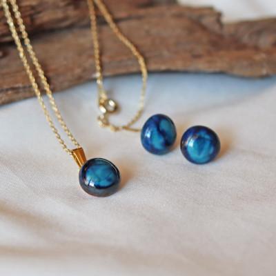 ふるさと納税 甲賀市 雑誌掲載[信楽焼の伝統工芸(陶器)]蒼玉ネックレス・イヤリングセット 蒼玉シリーズ