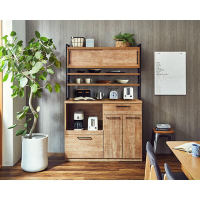 ふるさと納税 大川市 食器棚・レンジ台 アイン(上台引き戸タイプ)幅119.7cm[カラー:レディオーク]