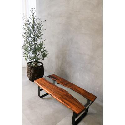 ふるさと納税 岡崎市 クリア×ウォールナットレジンテーブル