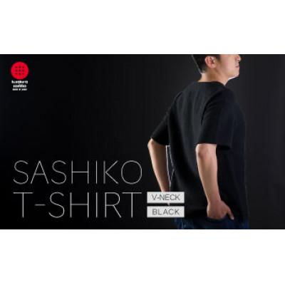 ふるさと納税 柏原市 [3Lサイズ]肌触りが良い刺子生地VネックTシャツ 永く使って自分だけの刺子に|黒