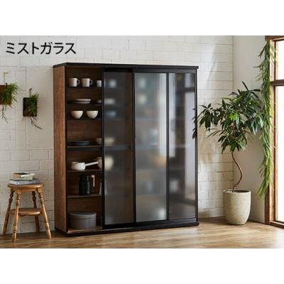 ふるさと納税 大川市 引き戸食器棚 幅153.5cm ポエム[カラー:レディオーク、扉:ミストガラス]