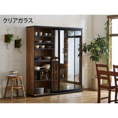 ふるさと納税 大川市 引き戸食器棚 幅153.5cm ポエム[カラー:レディオーク、扉:クリアガラス]