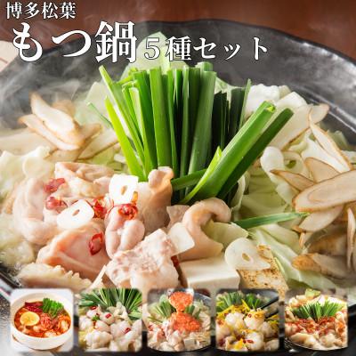 ふるさと納税 福岡市 松葉の本格もつ鍋「5種類の味!もつ鍋食べ比べよくばりセット」2〜3人前 海鮮あごだし醤油他
