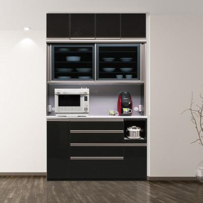 ふるさと納税 大川市 レガシー 幅140cm キッチンボード食器棚&amp;レンジボード 上置き高さオーダー付 ホワイト ブラック