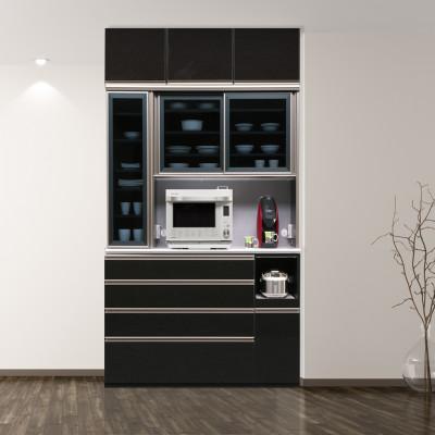 ふるさと納税 大川市 レガシー 幅130cm キッチンボード食器棚&amp;レンジボード 上置き高さオーダー付 ホワイト ブラック