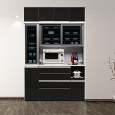 ふるさと納税 大川市 レガシー 幅150cm キッチンボード食器棚&amp;レンジボード 上置き高さオーダー付 ホワイト ブラック