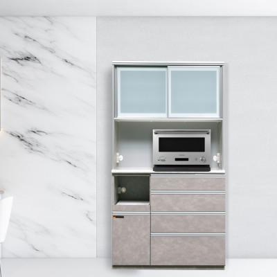 ふるさと納税 大川市 オッド 幅110cm 石目調 スリムキッチンボード食器棚 ムラミグレー・ブラックの2色対応