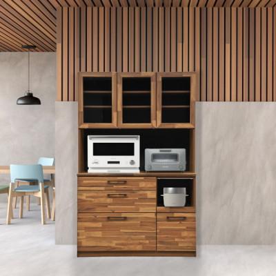 ふるさと納税 大川市 カカオ 幅120cm キッチンボード食器棚 寄木風ブラウン