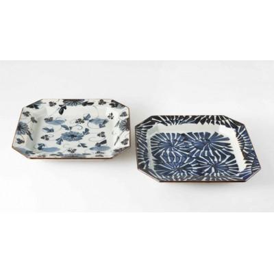 ふるさと納税 長崎県 【波佐見焼】22.5×21.5cm八角盛皿2柄2枚組 手描き