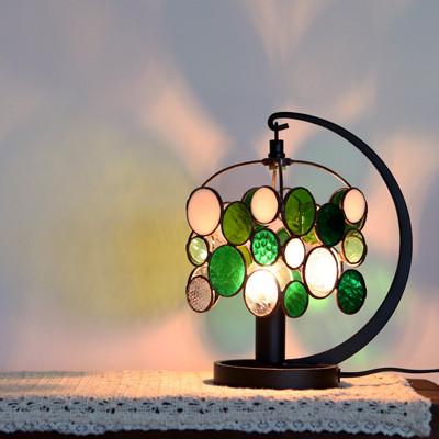 ふるさと納税 瀬戸市 ステンドグラスのテーブルランプ チビ グリーン