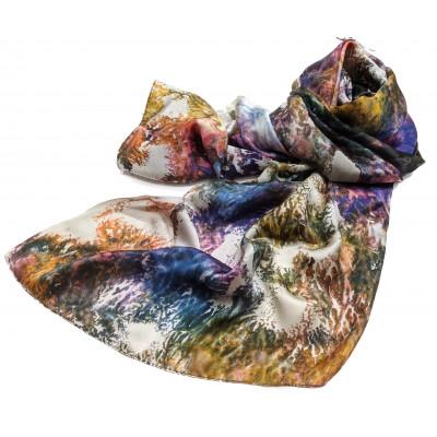 ふるさと納税 葛城市 墨流し染 シルクロングストール(LL05カラフル珊瑚柄)