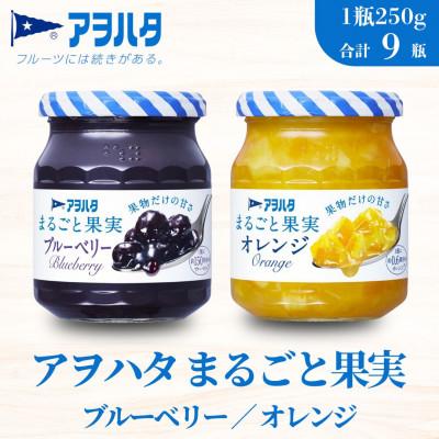 ふるさと納税 竹原市 アヲハタ まるごと果実 2種9瓶(1瓶250g〜255g)ブルーベリー 5瓶/オレンジ 4瓶