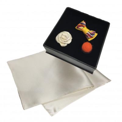 ふるさと納税 泉南市 ●ラペルピン3個(イエロー系)&amp;ポケットチーフセット