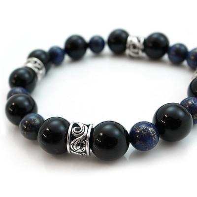 ふるさと納税 神戸市 パワーストーン×シルバーブレス Lサイズ オニキス ラピスラズリ 天然石 神戸市