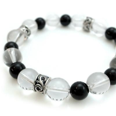 ふるさと納税 神戸市 パワーストーン×シルバーブレス Lサイズ クォーツ オニキス 天然石 神戸市