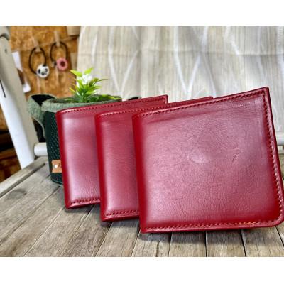 ふるさと納税 佐用町 ハンドメイド牛革二つ折り財布〔赤