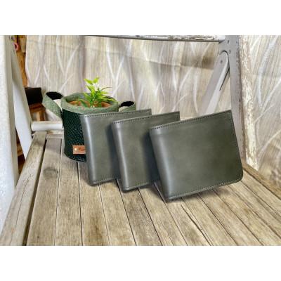 ふるさと納税 佐用町 ハンドメイド牛革二つ折り財布〔グリーングレー〕