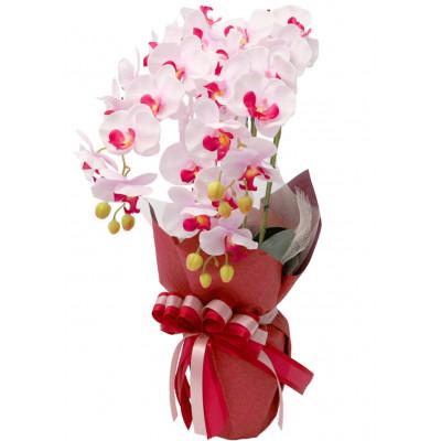 ふるさと納税 川越市 造花 シルクフラワーの胡蝶蘭の鉢植え 3本立 CT触媒 ライトパープル