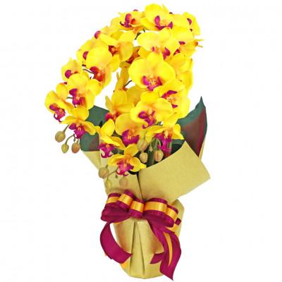 ふるさと納税 川越市 造花 シルクフラワーの胡蝶蘭の鉢植え 3本立 CT触媒 イエロー