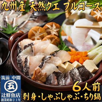 ふるさと納税 中間市 九州の高級魚 天然あら(クエ)フルコース6人前 刺身、しゃぶしゃぶ、ちり鍋。〆は米粉麺(中間市)
