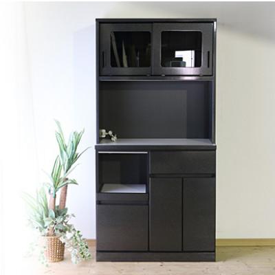 ふるさと納税 大川市 食器棚・レンジ台 幅89cm ブライト[カラー:ブラックパール]