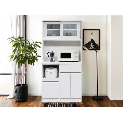 ふるさと納税 大川市 食器棚・レンジ台 幅89cm ブライト[カラー:ホワイトパール]