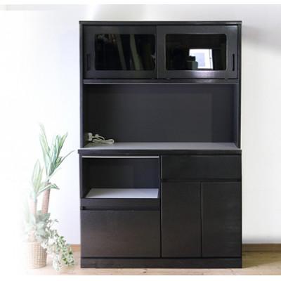 ふるさと納税 大川市 食器棚・レンジ台 幅117cm ブライト[カラー:ブラックパール]