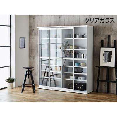 ふるさと納税 大川市 引き戸食器棚 幅153.5cm ポエム[カラー:ホワイト、扉:クリアガラス]