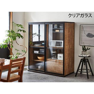 ふるさと納税 大川市 引き戸レンジ台 キッチンボード 幅133.5cm ポエム[カラー:レディオーク、扉:クリアガラス]