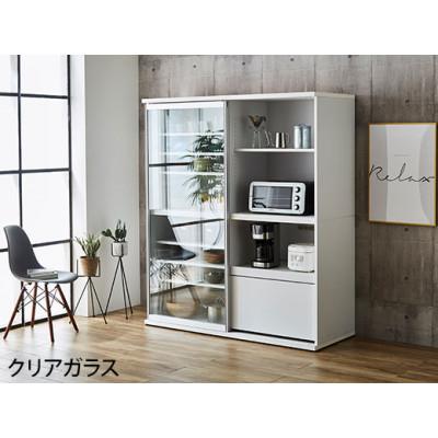 ふるさと納税 大川市 引き戸レンジ台 キッチンボード 幅133.5cm ポエム[カラー:ホワイト、扉:クリアガラス]