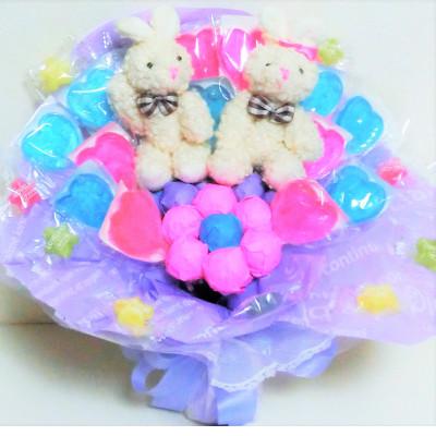 ふるさと納税 柴田町 キャンディブーケ ハートフルなかよしウサギさん(ラベンダー)