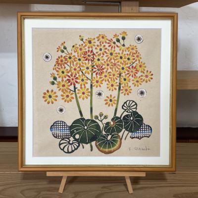 芭蕉布　琉球紅型　暖簾　紅型染め　沖縄　芭蕉紙　木箱入り　新品未使用品　逸品 ふるさと納税 今帰仁村 芭蕉紙紅型染「沖縄の花」シリーズ〈つわぶき