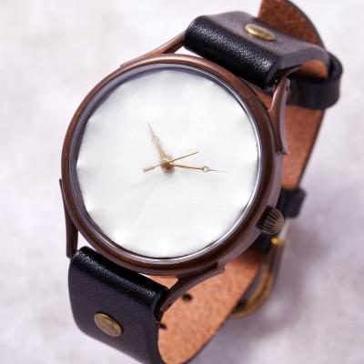 ふるさと納税 大津市 [信楽焼]で作る陶器の文字盤 ハンドメイドウォッチ 伝統工芸品 文字盤:白 ベルトカラー:黒