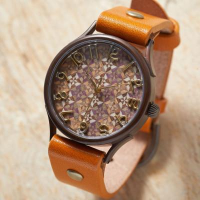 ふるさと納税 大津市 伝統工芸[寄木細工]極小切違デザインの文字盤 ハンドメイドウォッチ Lサイズ ベルトカラー:蜜柑