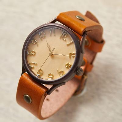 ふるさと納税 大津市 ナチュラルウッド[シナ]の文字盤が上品なハンドメイドウォッチ Lサイズ W3 ベルトカラー:蜜柑