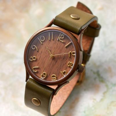 ふるさと納税 大津市 天然樹木[ウォールナット]が美しいハンドメイドウォッチ Lサイズ W4 ベルトカラー:オリーブ