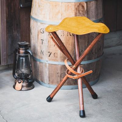 ふるさと納税 大野町 [お申込み受付後生産]革と木のハンティングチェア(ハイタイプ):イエロー