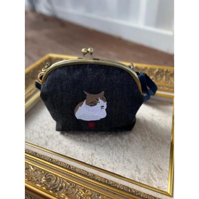 ふるさと納税 吉富町 動物愛護 岡山デニム がま口 きじねこ