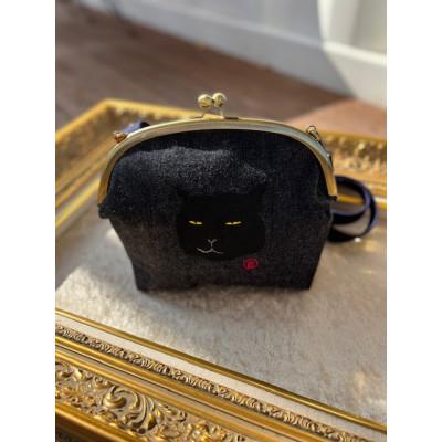 ふるさと納税 吉富町 動物愛護 岡山デニム がま口 くろねこ