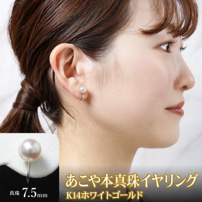ふるさと納税 延岡市 あこや本真珠イヤリング 真珠7.5mm 14金ホワイトゴールド