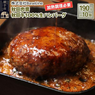 ふるさと納税 横手市 [ドンと190g]秋田肉醤秋田牛100%ハンバーグ(190g)×10個 生ハンバーグ 加熱必要
