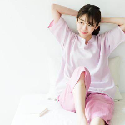 ふるさと納税 蒲郡市 アエリア 三河木綿 和晒2枚合わせガーゼパジャマ_レディス_ピンク_Mサイズ[G0430]