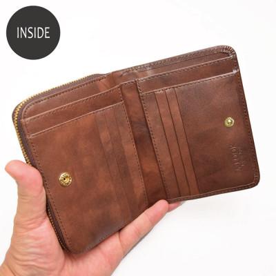 ふるさと納税 高松市 ムラ染めオリーブレザーラウンドファスナー短財布　color:ネイビー |  | 02
