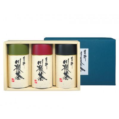 ふるさと納税 川根本町 生粋川根茶(4)澤本園の「千寿百楽・川根大はしり・八十八夜摘」200g缶3本詰合せ