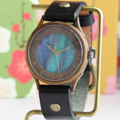 ふるさと納税 大津市 伝統工芸品[螺鈿(らでん)黒]の文字盤が美しい手作り腕時計 バーデザイン ベルトカラー:黒